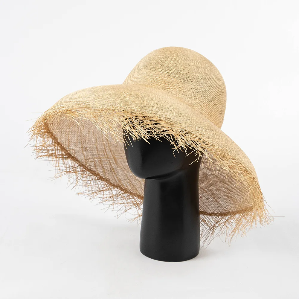 Fashion retro hand woven Buntal Fibre Hat Party domed large brim women summer straw hat luxury outdoor sun straw hat