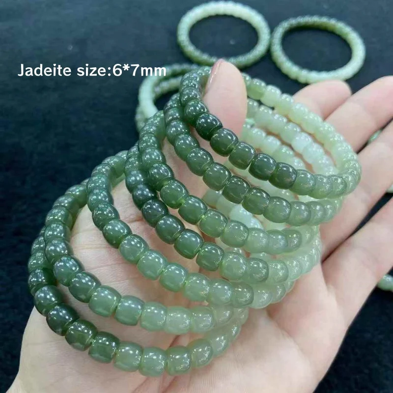 Sgarit Hetian Qinghai Jade Bead Bracelet Gradual Color Changing Icy Glossy Old Round Shape Direct Cut Strand Fashion Jewelry