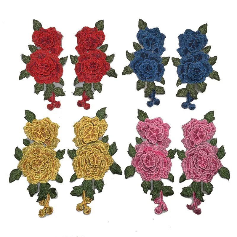 1Pairs Embroidery Rose Flower Sew on Patch Dress Hat Bag Jeans Applique Crafts Clothing Accessories 24*13CM