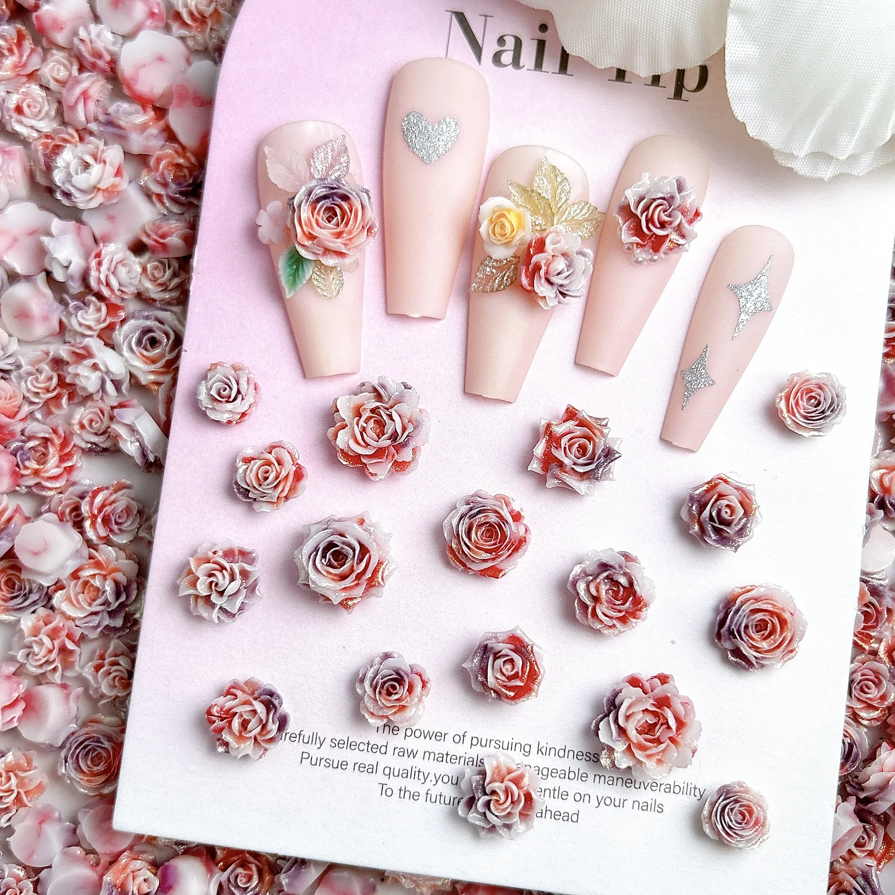 반짝이는 달콤한 장미 동백꽃 레진 네일 장식 3D 창의적인 핑크 퍼플 부드러운 꽃 네일 참 DIY 반지 귀걸이 네일