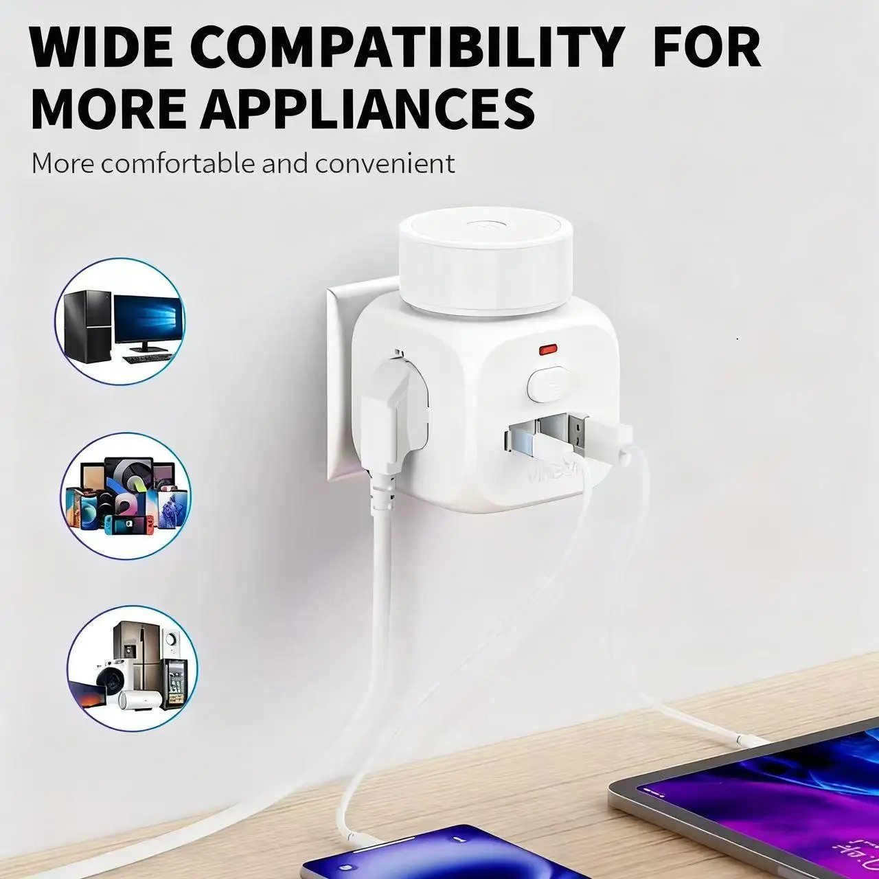 Soket Rubik Multifungsi Portabel Usb+Type-C untuk Perjalanan dan Berkemah, Soket Konversi Nirkabel dengan Sakelar Sentuh dan Lampu Malam