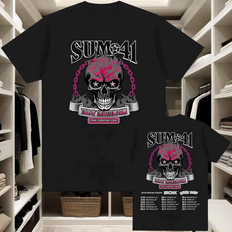 2025 مجموعة السفر Sum Sum41 تي شيرت القطن عالية الجودة تي شيرت رجالي طاقم الرقبة عادية الهيب هوب القوطية تي شيرت للجنسين الملابس