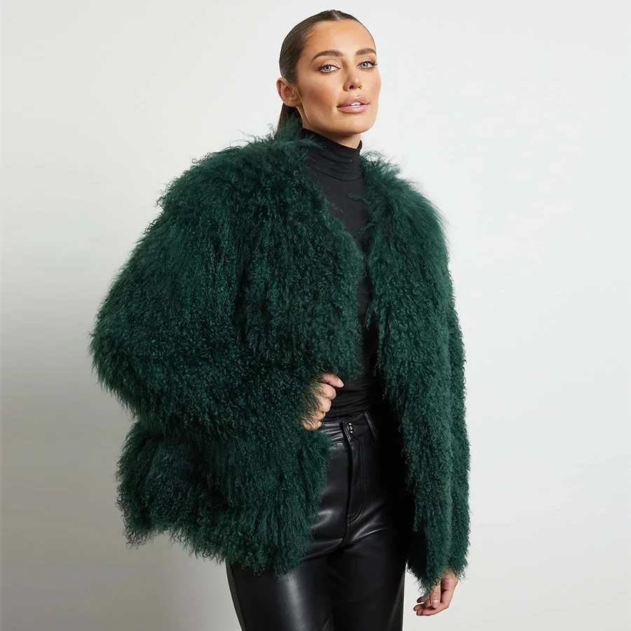 Natural Sheepskin Jacket Real Fur Jackets Women Mongolian Lamb Fur Coat Round Collar Best Selling Short Coat