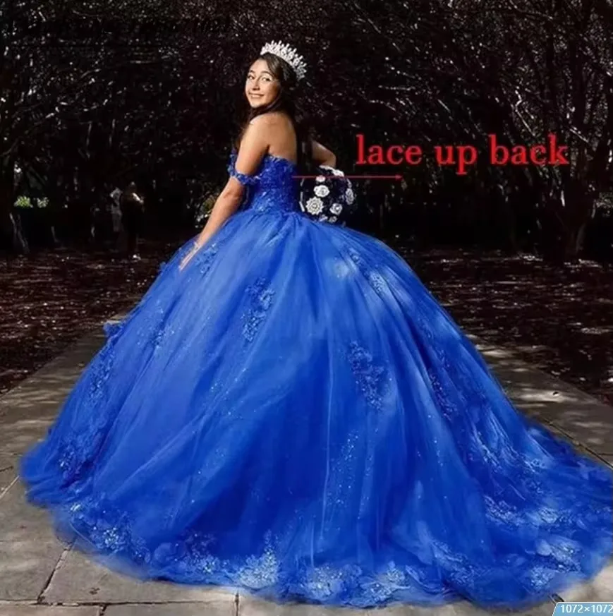 ANGELSBRIDEP Royal Blue  Spaghetti Straps Tulle Quinceanera Dresses Ball Gown Long Lace Appliques Vestidos De 15 Anos Customized