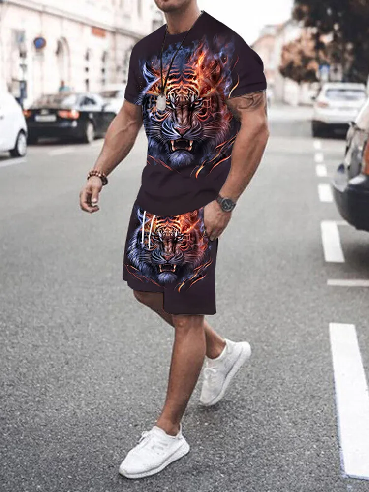 2024 nuevo traje de hombre Casual callejero de manga corta para hombre camiseta verano al aire libre pantalones cortos holgados cómodos estampado 3D