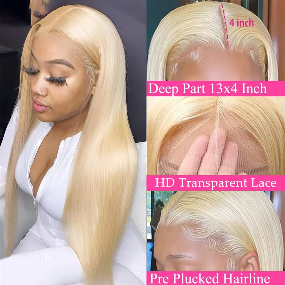 Perruque Lace Front Wig brésilienne lisse-Sophia, cheveux naturels, blond 613, 13x4, transparent HD, densité 180%