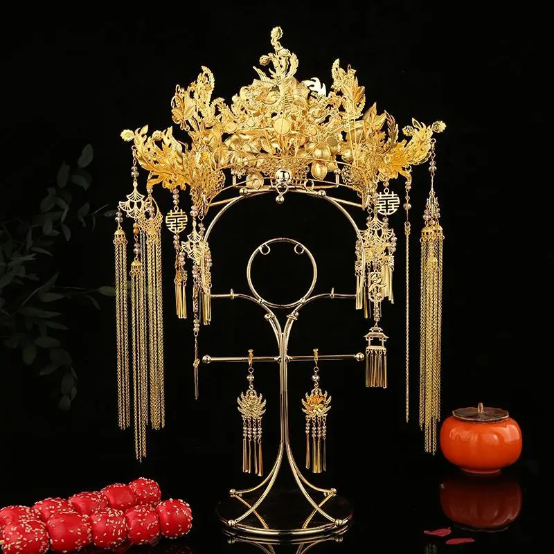 

Позолоченная роскошная корона Феникса, головной убор невесты, китайский свадебный тост ханьфу, куртка Дракона и Феникса, корона