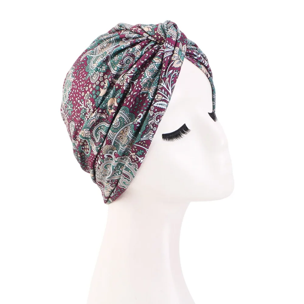 Fashion Floral Print Women Turban Hat Elastic Breathable Hijab Scarf African Islamic Hair Loss Hat Chemo Islamic Arab Cap Hat