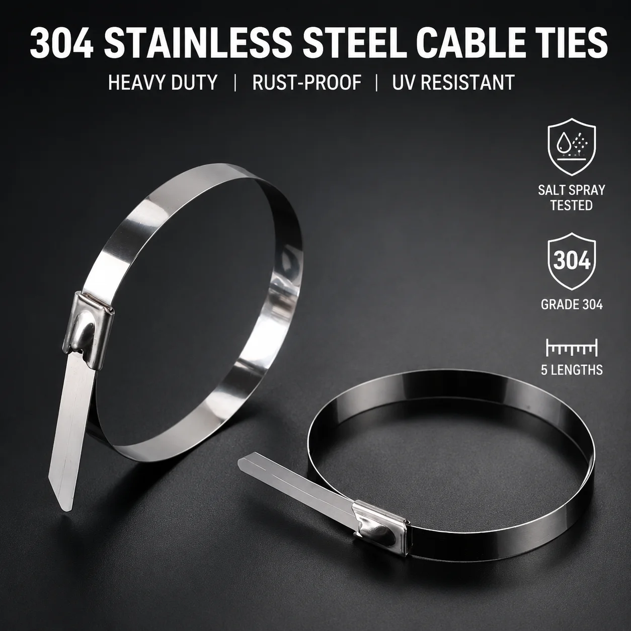 20Pcs&100Pcs 304 Stainless Steel Cable Zip Ties 4.6mm Heavy Duty Self Lock Metal Straps For Exhaust Marine Car Wiring