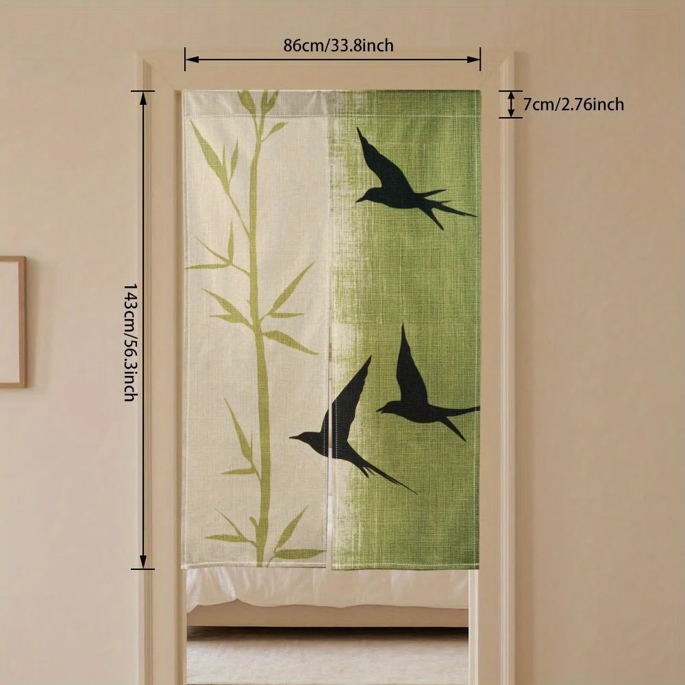 Asian Japanese Style Bamboo Bird Pattern Room Divider Screen Polyester Curtain Panel for Zen Home Decor Privacy Window Treatment