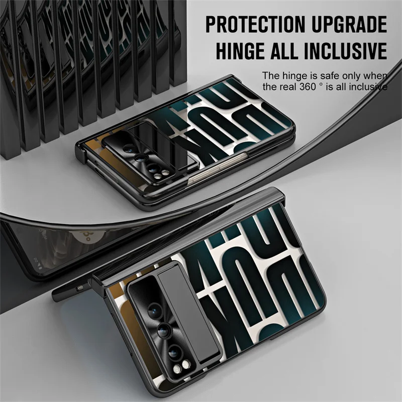 Luxury PC Hinge Bracket Folding Phone Case For Google Pixel Fold 5G With Pen Slot Screen Glass All Inclusive Protective Cover