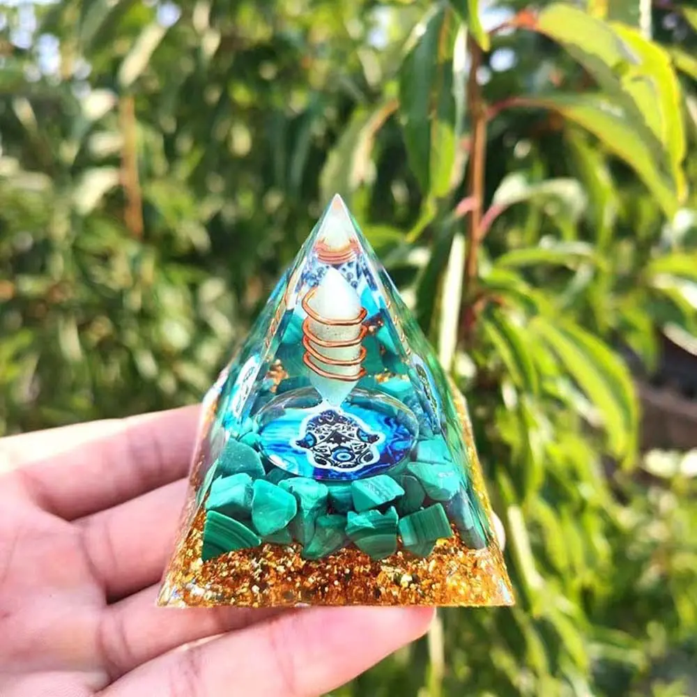 Fortune Lucky Pyramid Figurine Crystal Stone Energy Orgone Evil Eye Ornament Drop Glue Resin Evil Eye Pyramid Bedside Decoration