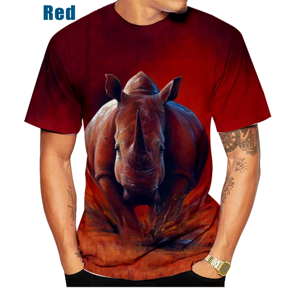 2022 Summer Men\'s Fashion 3d T-shirt Animal Rhino Cool Print T-shirt Men\'s Casual Style Short Sleeve Rhinoceros Top