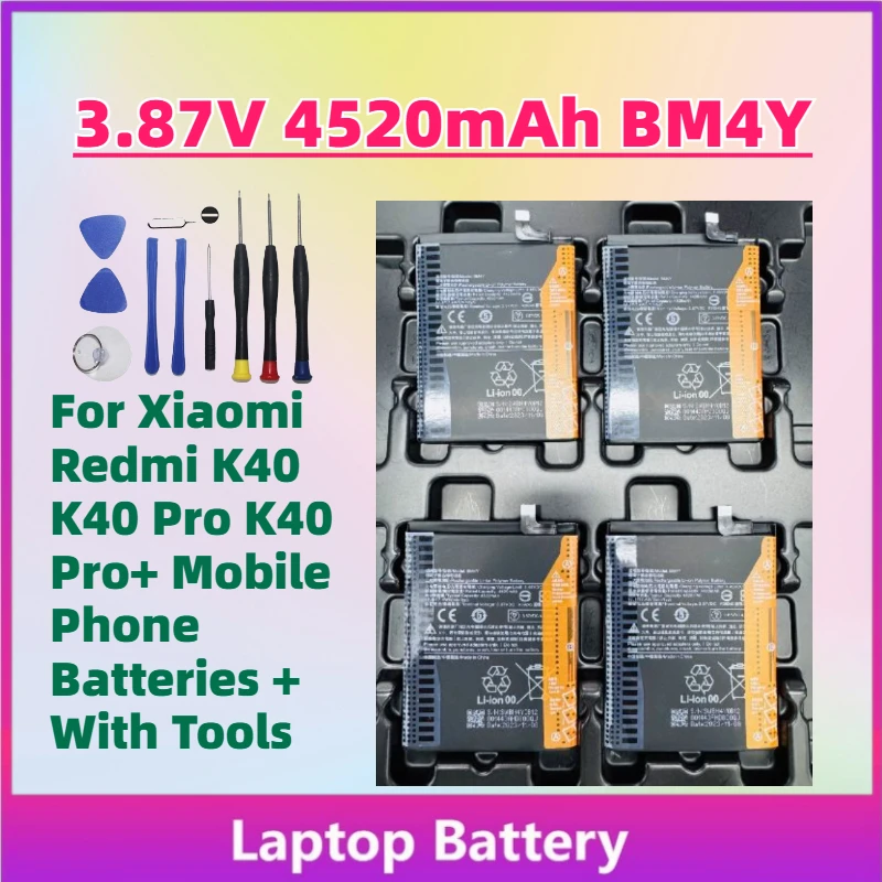 

In Stock 3.87V 4520mAh BM4Y Rechargeable Battery for Xiaomi Redmi K40 K40 Pro K40 Pro+ Mobile Phone Batteries + With Tools