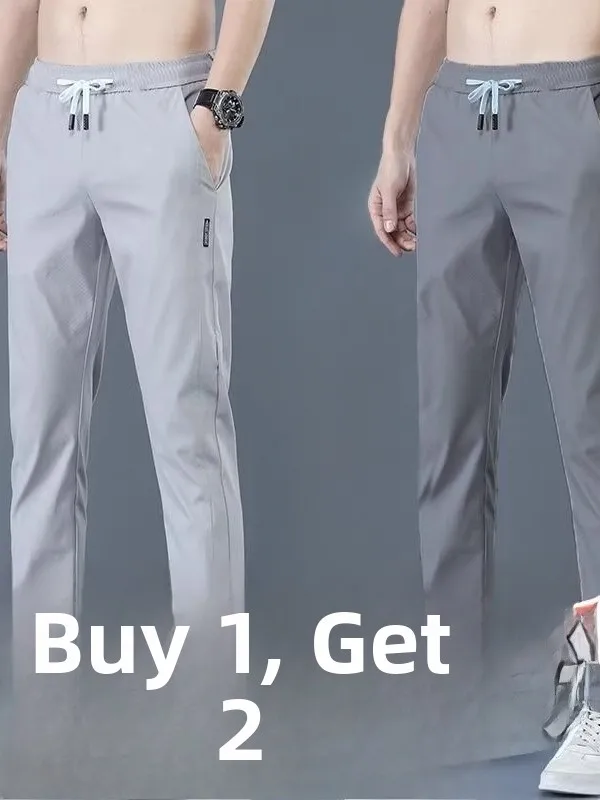 

Loose Fit Sporty Casual Pants for Men Summer New Style Thin Ice Silk Trousers Wide Waist Elastic Band Straight Leg Pants