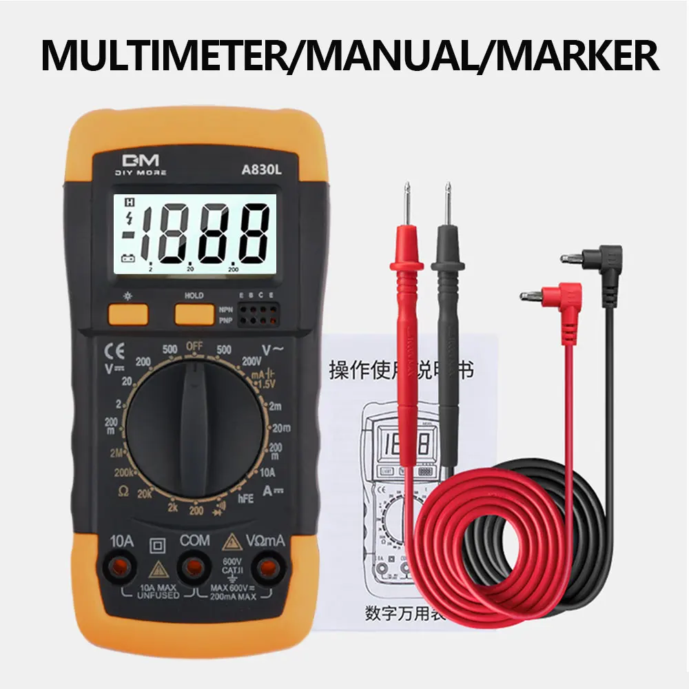 

A830L LCD Digital Multimeter AC DC Voltage Diode Freguency Multitester Current Tester Luminous Display with Buzzer Function