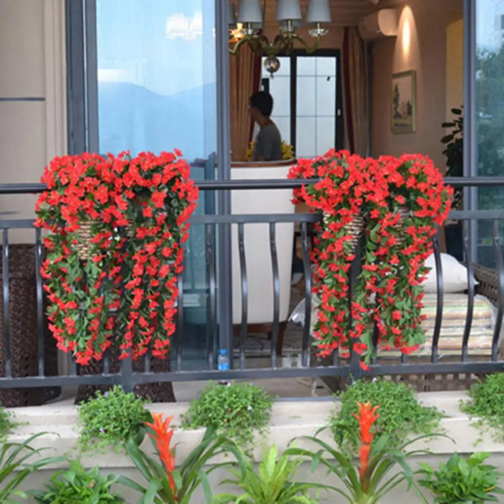 

2 шт. искусственные фиалки висячие цветы искусственные лозы с цветениями поддельные висячие растения фиолетовые цветы сад двор украшение дома