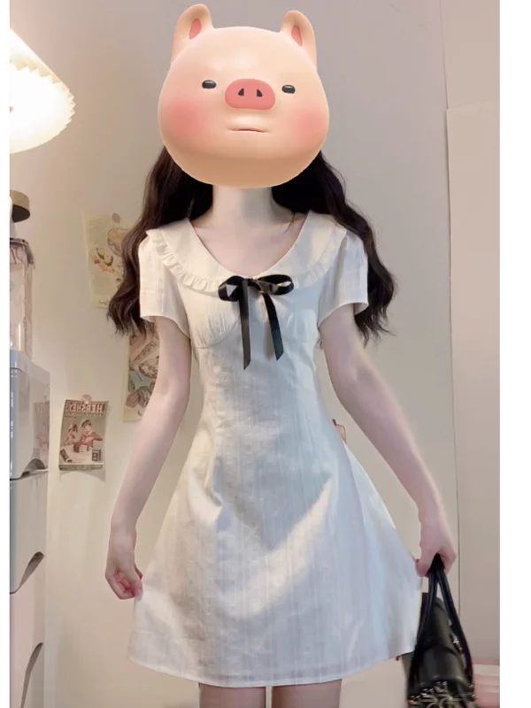 

Повседневное универсальное летнее платье больших размеров с узлом, нежное белое, с эффектом утяжки и скрытия недостатков фигуры, женское платье