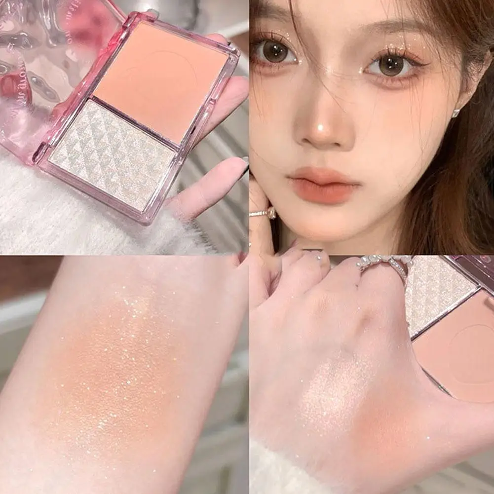 Rias wajah highlighter บลัชออนสองสีที่ให้ความกระจ่างใสแบบสามมิติแป้งทาหน้าแบบกดจาน F8O4