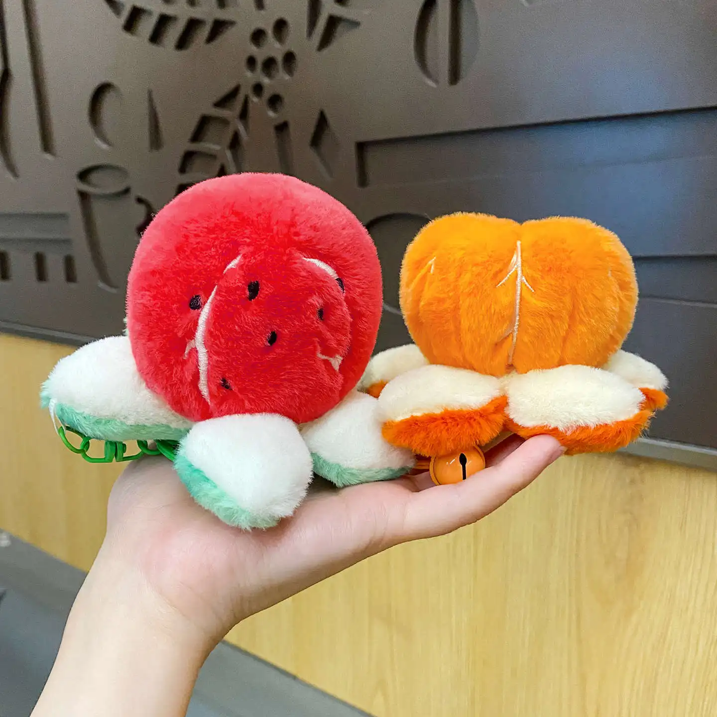 

Japanese Plush Doll Cute Watermelon Orange Doll Key Pendant Creative Soft Plush Stuffed Cute Fruit Doll Bag Pendant Small Gift