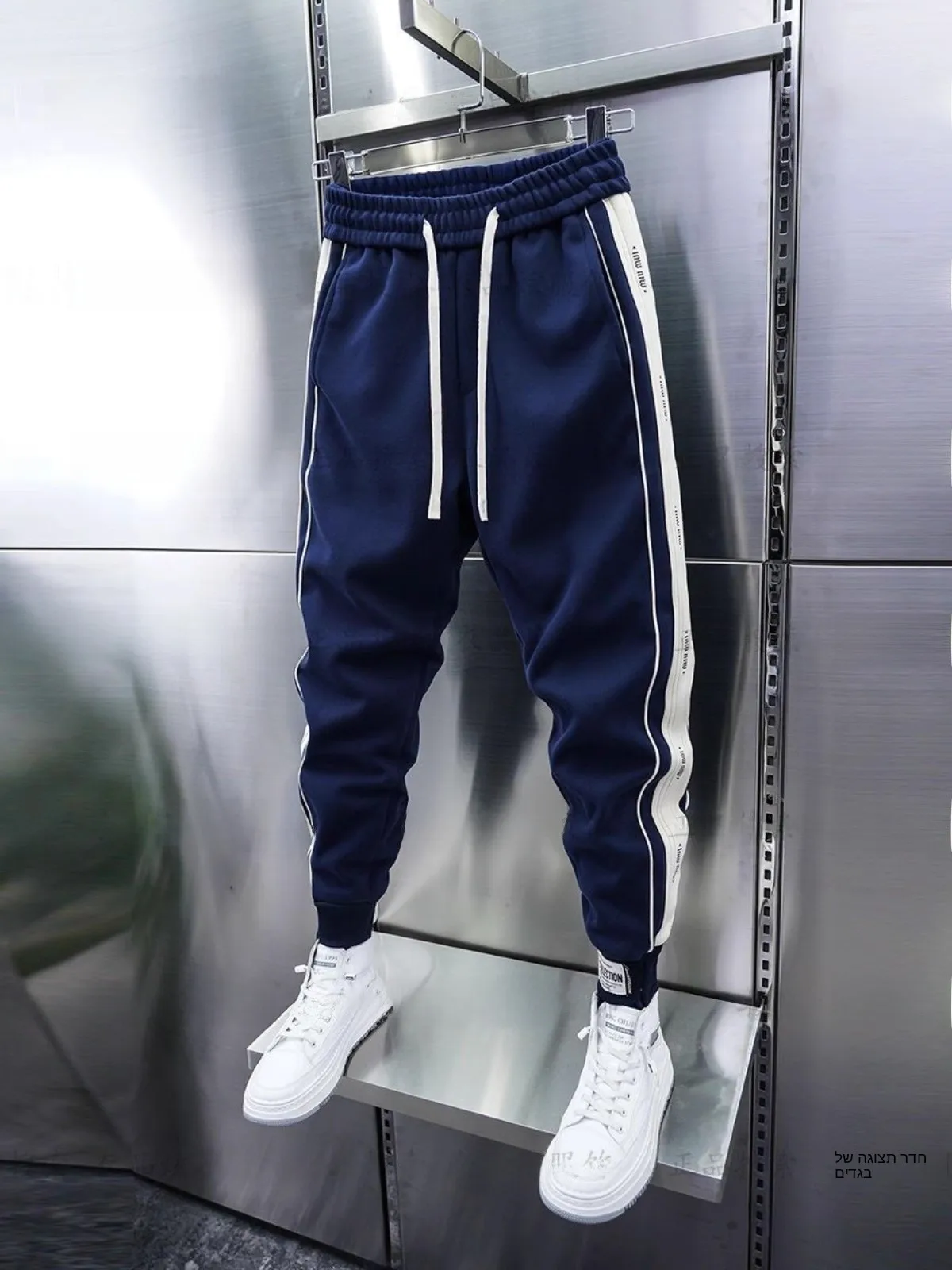 Extra Large 300 Pounds Handsome Side Stripe Splice Men's Autumn Winter Loose Trousers Harlan Small Footed Pants Versatile