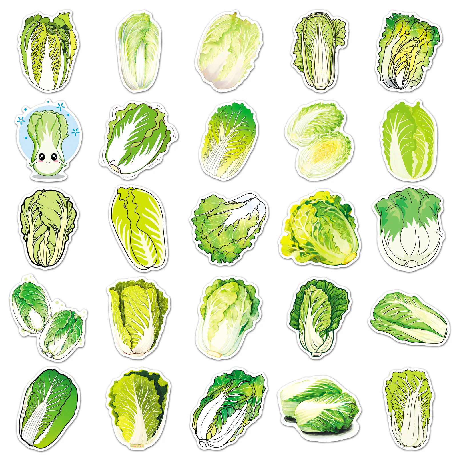 

50PCS Cartoon Cabbage Vegetable Stickers Green Food Decorative DIY Suitcase Stationery Handbook Waterproof Stickers Kids Toy