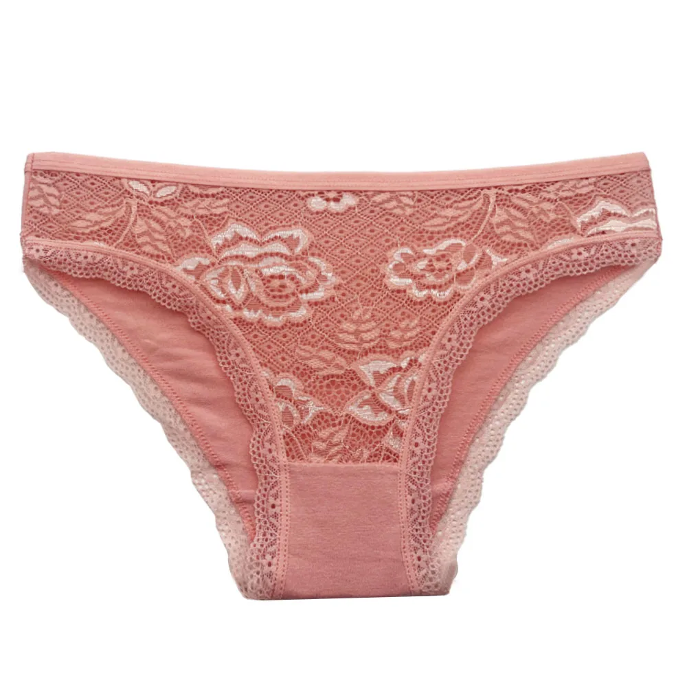 Moonflame See Through Lace Underwear Lingerie Woman M-XL Solid Color Transparent Cotton Sexy Women Panties