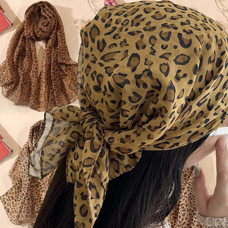 Fashion Leopard Print Scarf Women Retro Pattern Scarves Spice Girls Long Term Use Neckerchief Y2k Enhance Temperament Soft Scarf