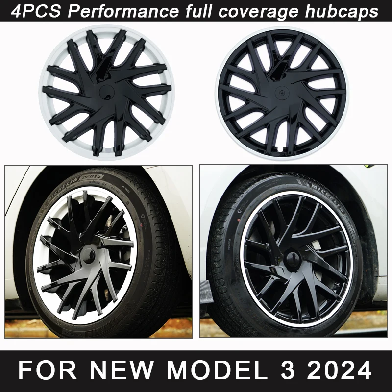 4PCS HubCap 18 Inch Car for Tesla Model 3 2024 Highland Replacement Wheel Cap Automobile Full Rim Cover Accessories Wheel Cover