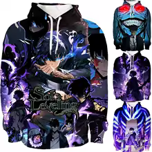 Anime Solo Leveling Hoodie For Men Women Sung Jin Woo Print Hooded Sweatshirt Manga Casual Pullovers Streetwear