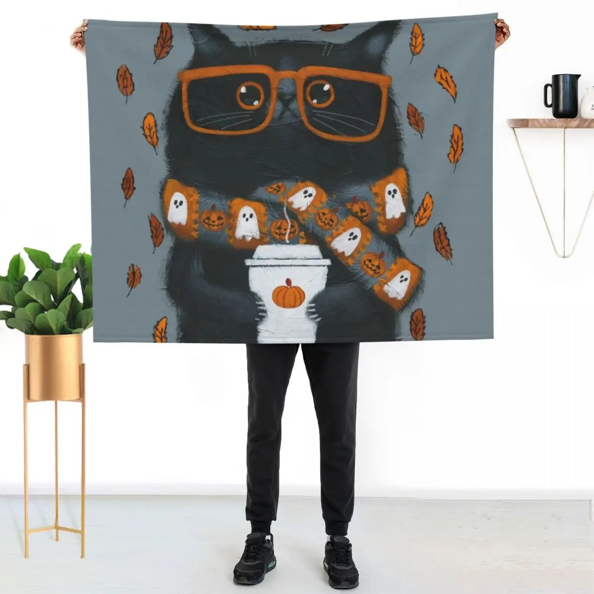 Autumn Pumpkin Spice Kitty Throw Blanket Winter beds Sofa Heavy sofa bed blankets ands Luxury Designer Blankets
