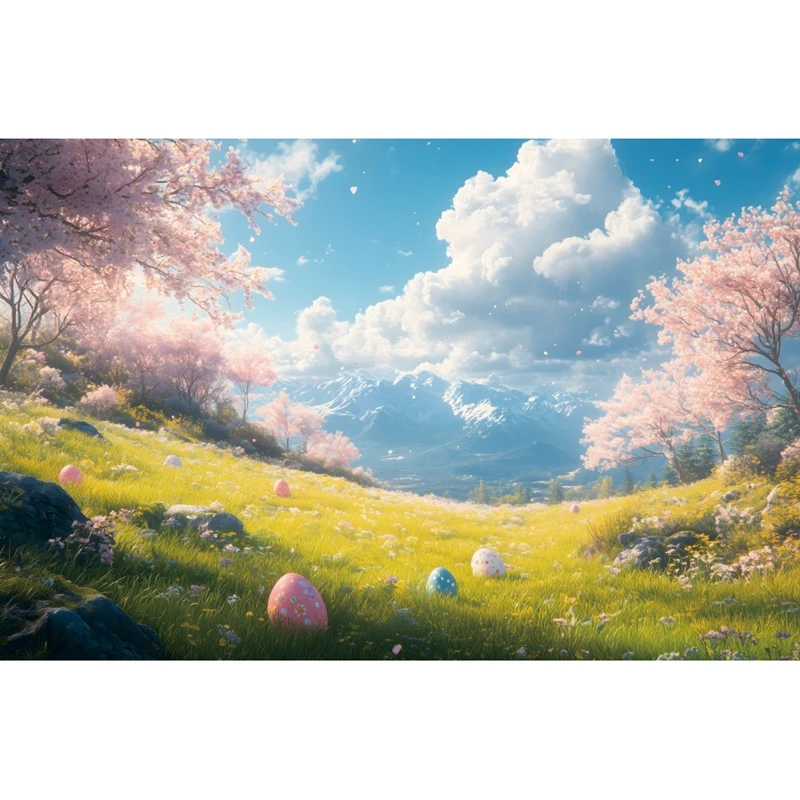 写真のための春のイースターの背景、自然の森の風景、木の草、花のイースターエッグ、写真の背景、写真撮影バナー