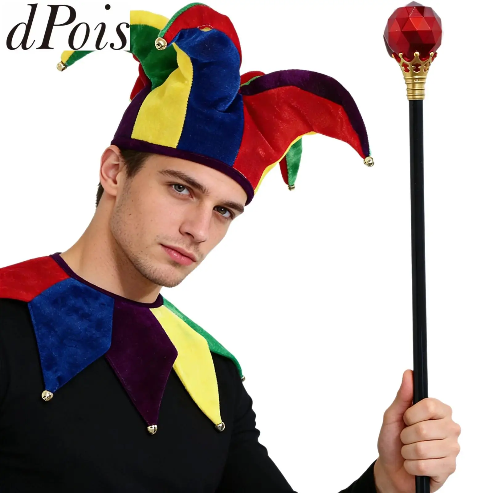 

Шляпа клоуна для косплея на Хэллоуин, забавная шляпа-клоун унисекс с колокольчиками, аксессуар для костюма, праздничная шляпа для взрослых для выступлений