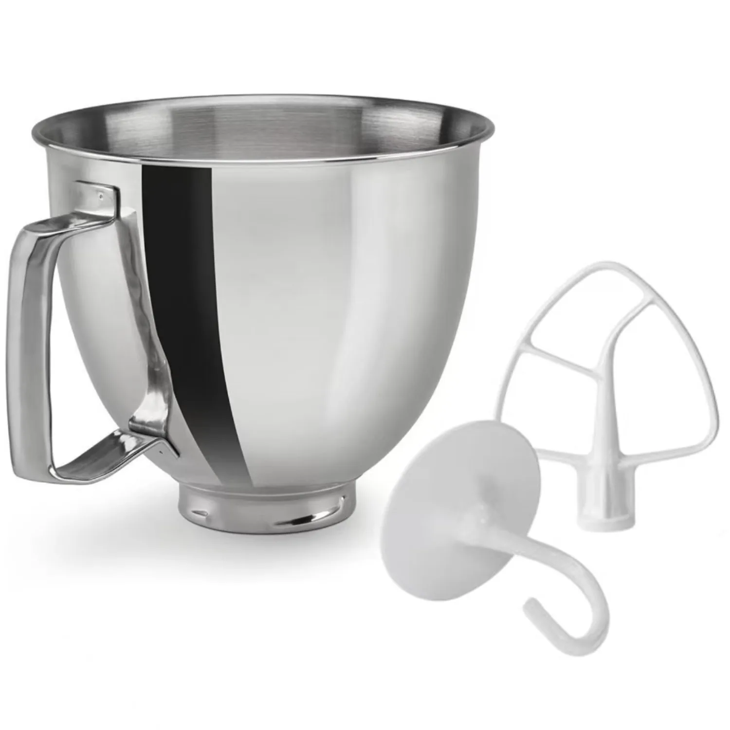 

3 PC/Set 5QT Stainless Steel Bowl and K45DH Dough Hook K45B Flat Beater Compatible with 4.5-5QT KitchenAid Tilt-Head Stand Mixer