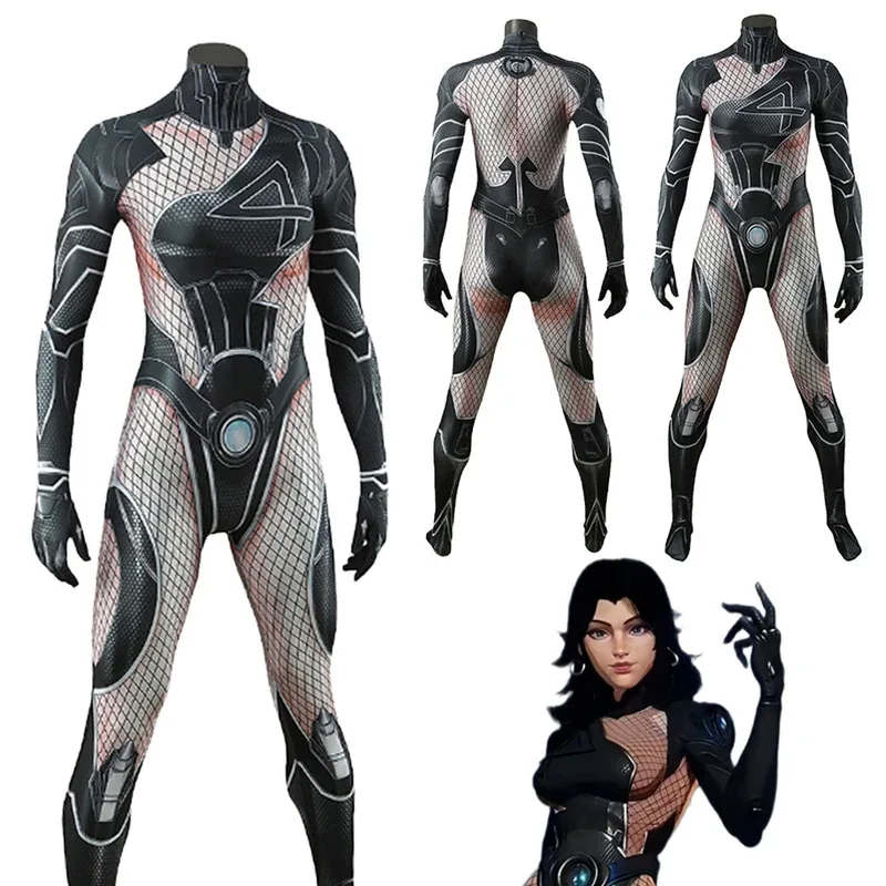 แฟนตาซี ซูซาน สตอร์มคอสเพลย์วิกผมสีดำชุดจั๊มสูทเกมคู่แข่งดิสฟราซเครื่องแต่งกายผู้หญิงแฟนตาซีฮาโลวีนปาร์ตี้คาร์นิวัลเสื้อผ้า