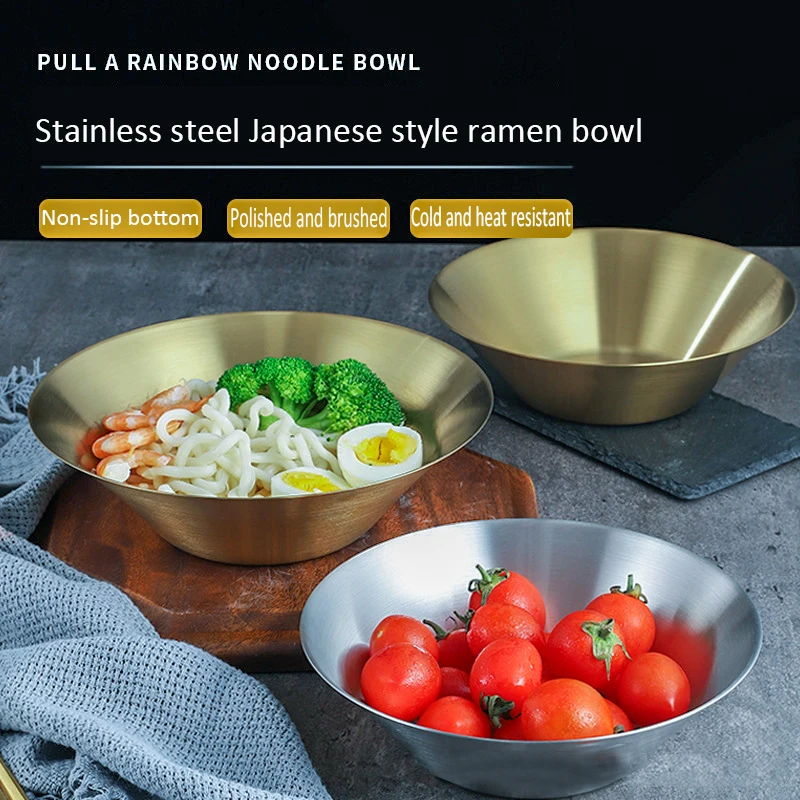 Japanese Ramen Bowl 304 Stainless Steel Single Layer Cold Noodle Bowl Korean Bibimbap Bowl Noodle Bowl Creative Soup Bowl