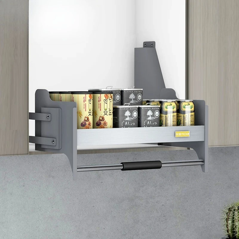 Advanced Hydraulic Damping Single Layer Lift Up Pull Down Spice Basket, High Capacity 30kg Rack Kitchen Cabinet Organizer