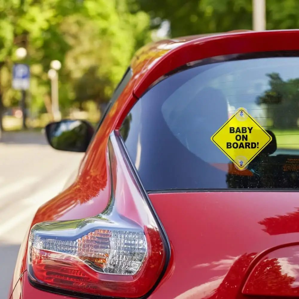 2PCS Baby On Board Signs with Suction Cups, 5"x5" Reusable Baby Safety Warning Decal For Car Windows view 6