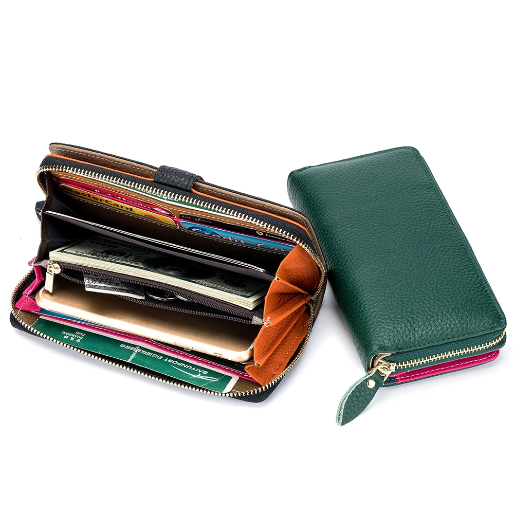 New Genuine Leather Wallet Women's Long Handheld Bag Multi Card Colored Cowhide Card Bag Mobile Case