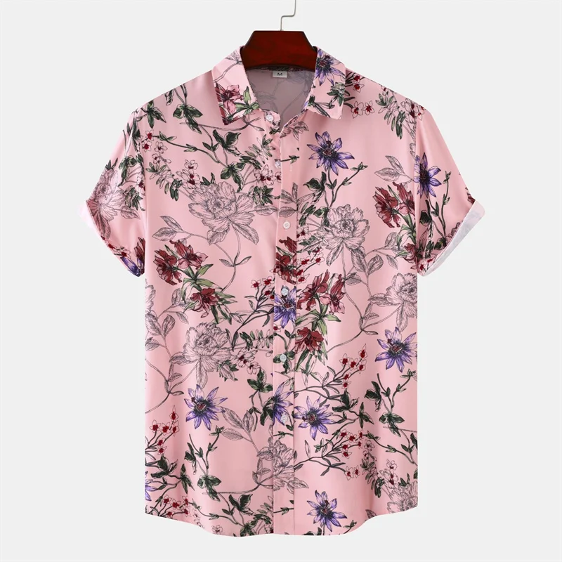 Retro Art Flower 3d Print Hawaiian Shirt Men Women Summer Short Sleeves Tops Beach Harajuku Street Lapel Blouse Button Shirts