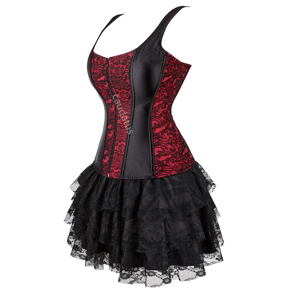 Corset Dress Plus Size Tutu Skrits Set With Lace Strap Zipper Costume Party Sexy Burlesque Ladies Outfit Gothic Halloween Red