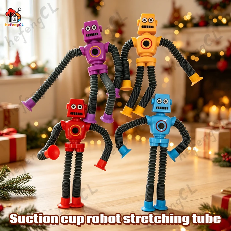 Telescopic Suction Cup Robot, Bendable Transformable Stretch Tube Stress Relief Sensory Toy, Desktop Decompression Gift for Kids