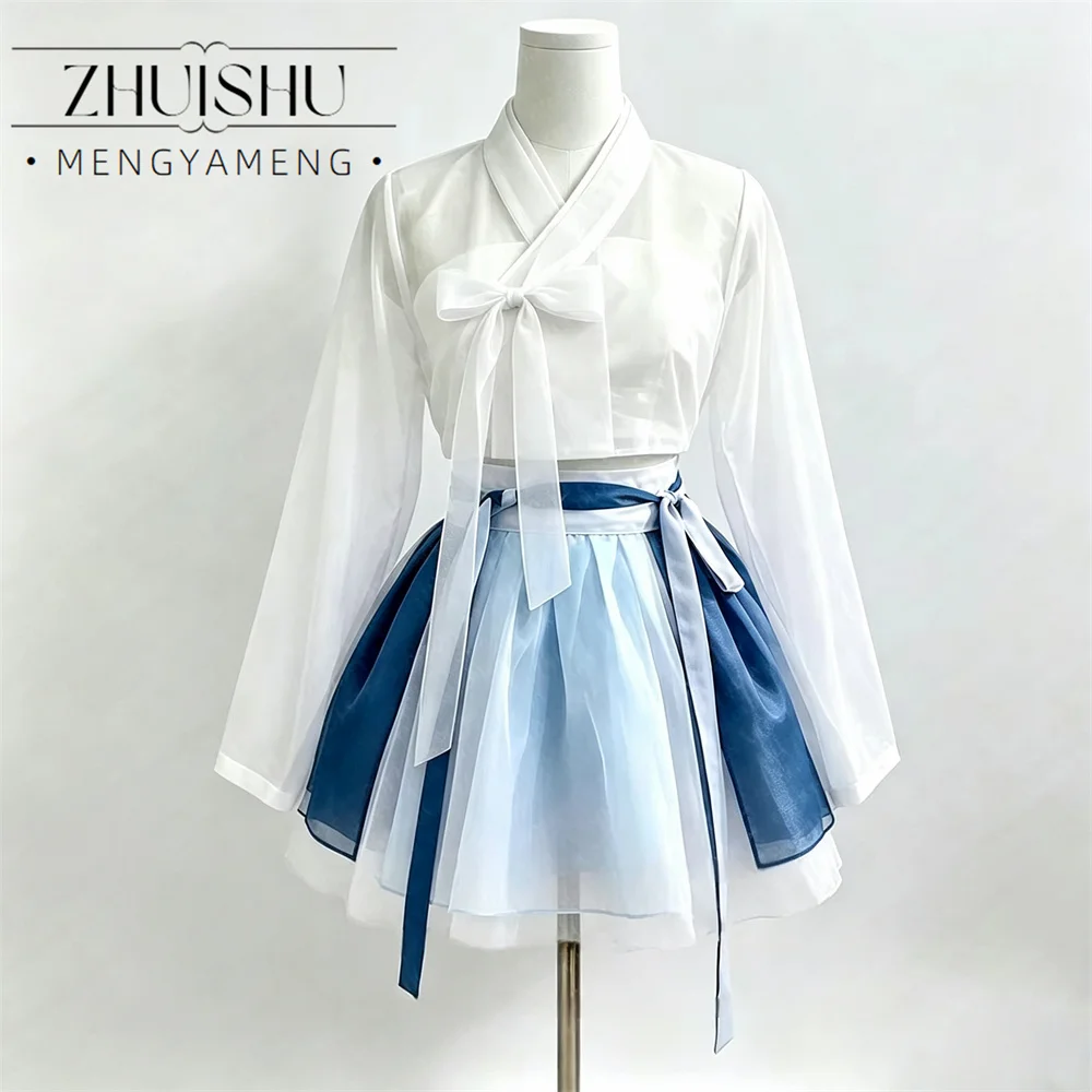 Modern Short Concert Hanbok Contrast Color Korean Photo Shoot Performance Dress Customized 3 PCS Top Jacket Mini Skirt