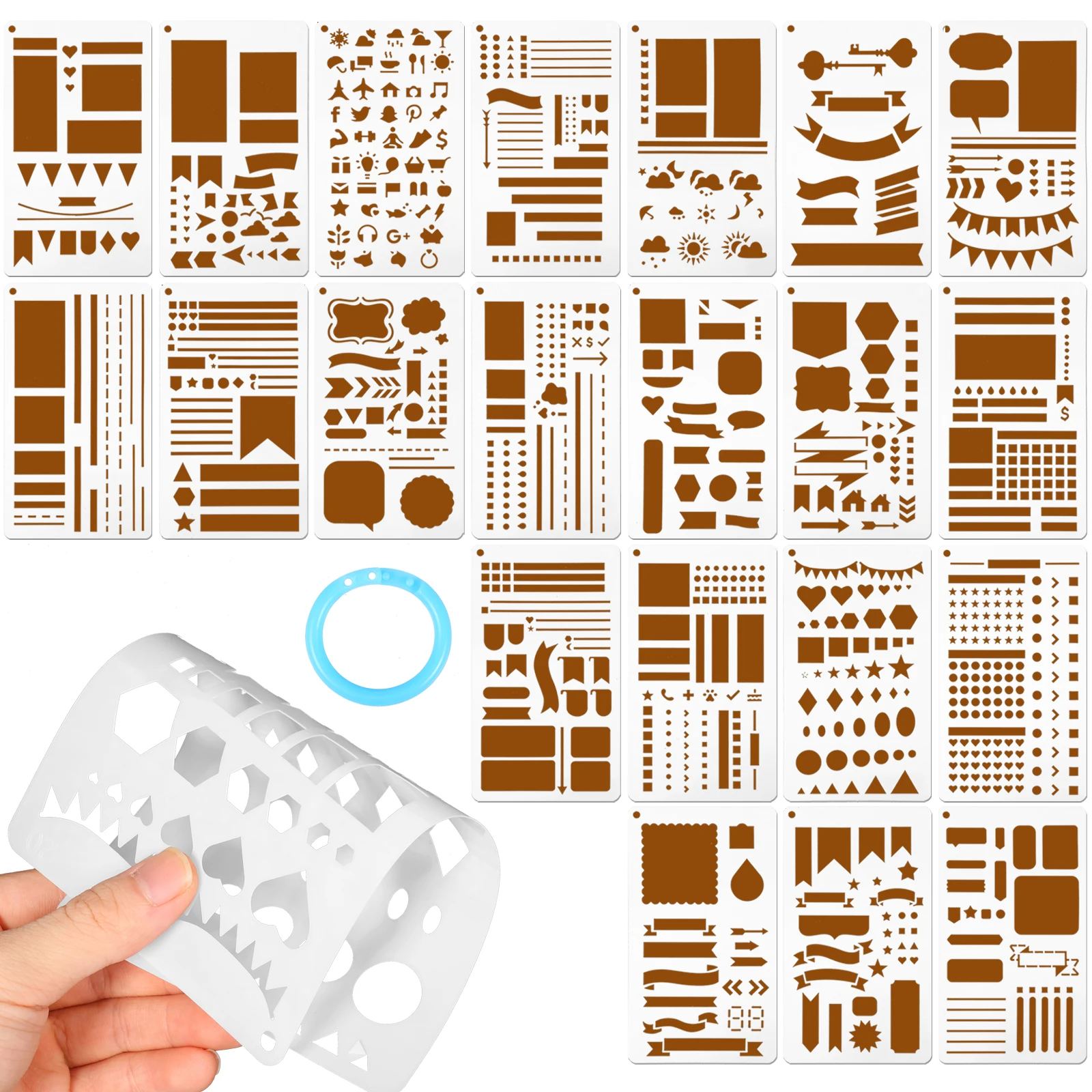 21Pcs Journal Stencils Set 4x7 Inch Reusable Plastic Planner Stencils DIY Drawing Templates for Journal Notebook Diary Scrapbook