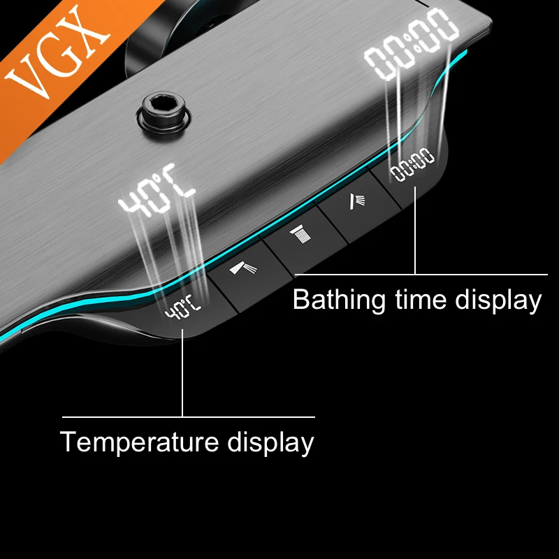 Imagem -03 - Vgx-sistema Termostático Inteligente do Chuveiro Conjunto de Torneira de Banheiro Digital Exibição de Temperatura Chuveiro de Chuva