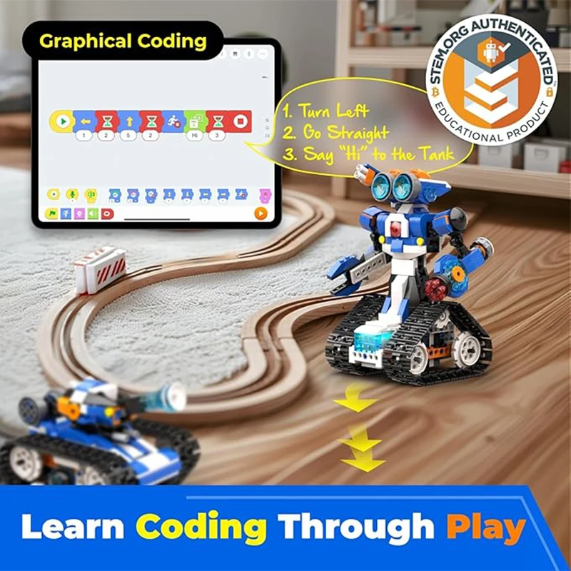 KITS de juguete STEM Robot Block y tablero de dibujo LCD Bloque un juguete de codificación STEM Robot de programación inteligente regalos para niños, 2 en 1