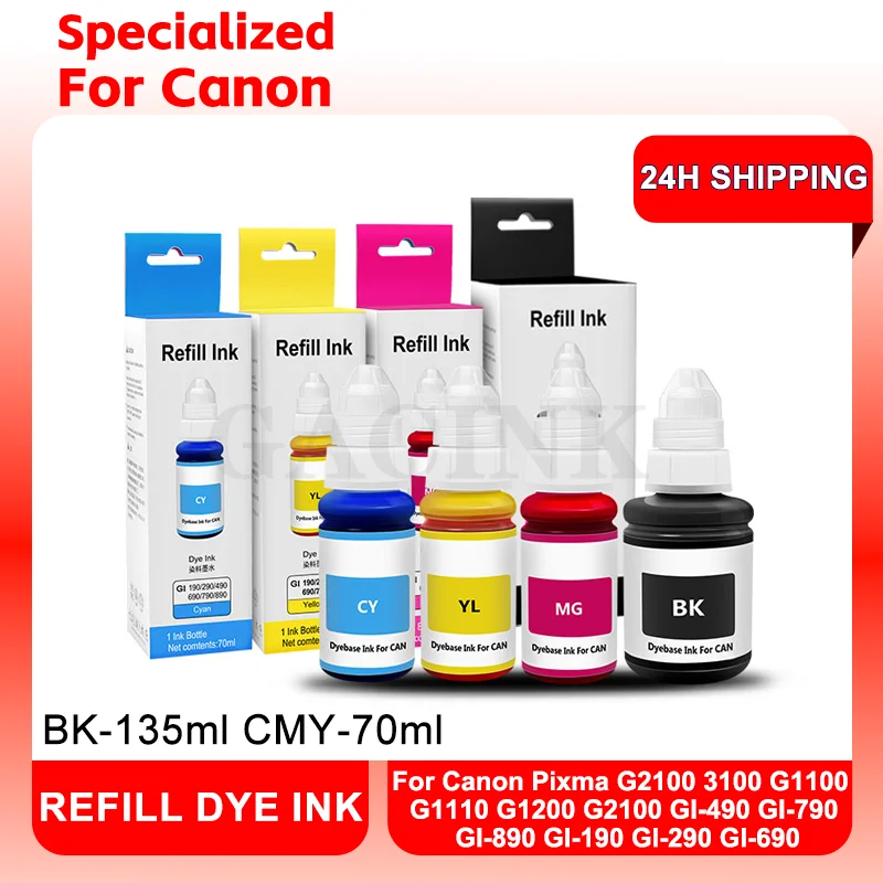 Dye Ink For Canon Pixma G2100 3100 1800 2800 1411 GI-490 GI-790 Desktop Dye Ink For Canon Inkjet Printer（Packed With Carton）