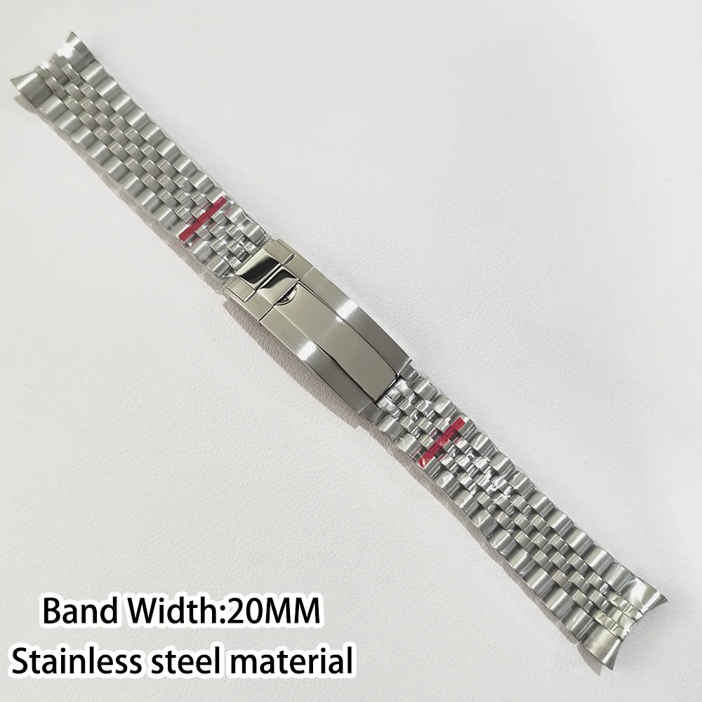

Watch Band 20mm Silver Band Stainless Steel Bands Folding Safety Adjustable Intermediate Polishing Clasp Watch Band Accessories