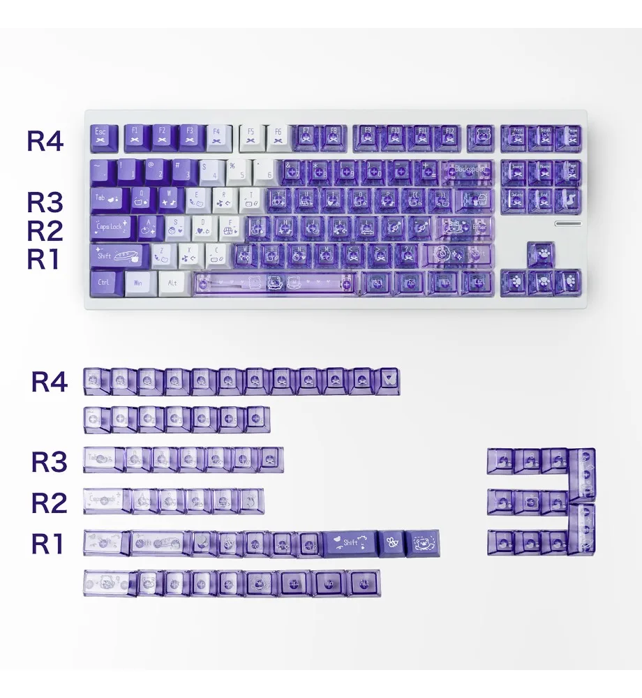 Keycap customization full set of PBT + PC original snow mountain ebony purple sauce gradual change purple transparent