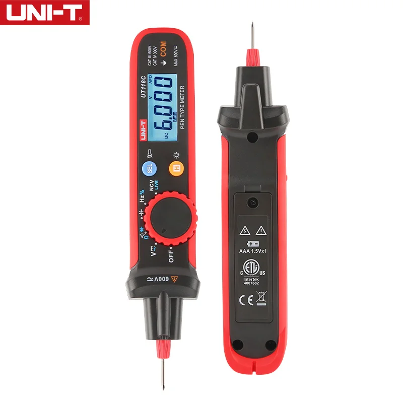 Imagem -03 - Uni-t-pen-tipo Digital Multímetro Automático Ut118c 600v dc ac Voltímetro True Rms Frequency Meter Ncv Capacitância Resistência Teste